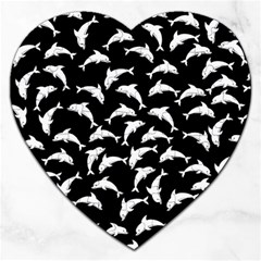 Dolphins Fish Pattern Ocean Sea Fins Aquatic Jigsaw Puzzle (heart) by Jancukart