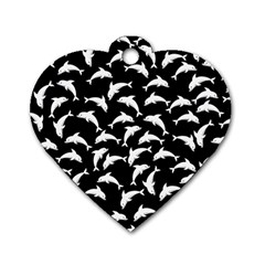 Dolphins Fish Pattern Ocean Sea Fins Aquatic Dog Tag Heart (one Side) by Jancukart