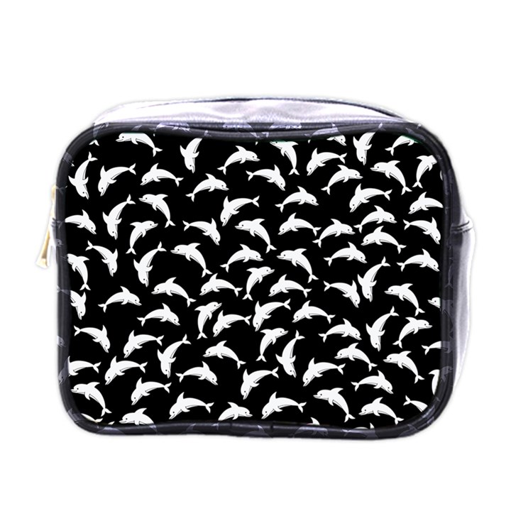 Dolphins Fish Pattern Ocean Sea Fins Aquatic Mini Toiletries Bag (One Side)