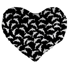 Dolphins Fish Pattern Ocean Sea Fins Aquatic Large 19  Premium Heart Shape Cushions