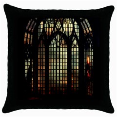 Stained Glass Window Gothic Haunted Eerie Throw Pillow Case (black)