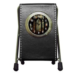 Stained Glass Window Gothic Haunted Eerie Pen Holder Desk Clock