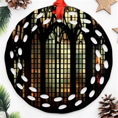 Stained Glass Window Gothic Haunted Eerie Round Filigree Ornament (two Sides)