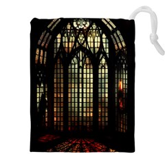 Stained Glass Window Gothic Haunted Eerie Drawstring Pouch (4xl)