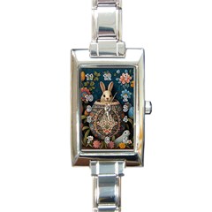 Easter Bunny Rabbit Flowers Easter Happy Easter Rectangle Italian Charm Watch