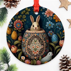 Easter Bunny Rabbit Flowers Easter Happy Easter Ornament (round) by Jancukart