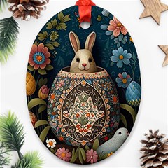 Easter Bunny Rabbit Flowers Easter Happy Easter Ornament (oval)