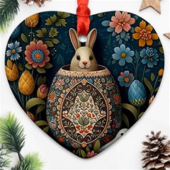 Easter Bunny Rabbit Flowers Easter Happy Easter Ornament (heart)