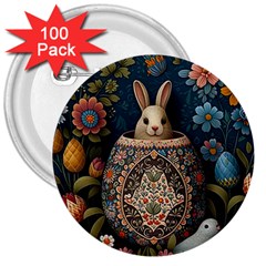 Easter Bunny Rabbit Flowers Easter Happy Easter 3  Buttons (100 Pack) 