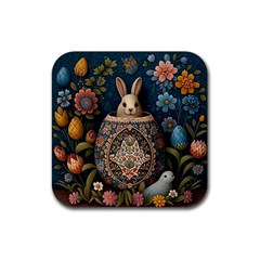 Easter Bunny Rabbit Flowers Easter Happy Easter Rubber Coaster (square)