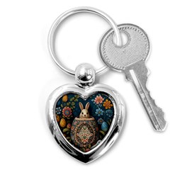 Easter Bunny Rabbit Flowers Easter Happy Easter Key Chain (heart)