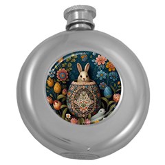 Easter Bunny Rabbit Flowers Easter Happy Easter Round Hip Flask (5 Oz) by Jancukart