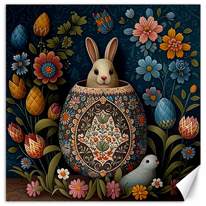 Easter Bunny Rabbit Flowers Easter Happy Easter Canvas 16  x 16 