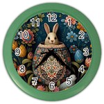 Easter Bunny Rabbit Flowers Easter Happy Easter Color Wall Clock Front