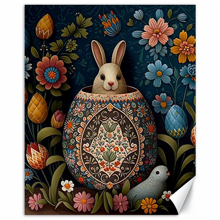 Easter Bunny Rabbit Flowers Easter Happy Easter Canvas 11  x 14 