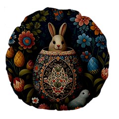 Easter Bunny Rabbit Flowers Easter Happy Easter Large 18  Premium Round Cushions