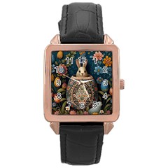 Easter Bunny Rabbit Flowers Easter Happy Easter Rose Gold Leather Watch 