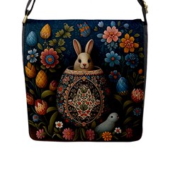 Easter Bunny Rabbit Flowers Easter Happy Easter Flap Closure Messenger Bag (l)