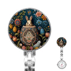 Easter Bunny Rabbit Flowers Easter Happy Easter Stainless Steel Nurses Watch