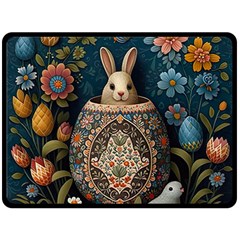 Easter Bunny Rabbit Flowers Easter Happy Easter Fleece Blanket (large) by Jancukart