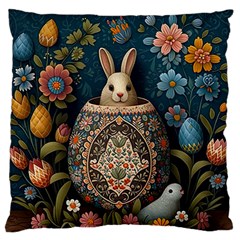 Easter Bunny Rabbit Flowers Easter Happy Easter Standard Premium Plush Fleece Cushion Case (one Side) by Jancukart