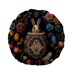 Easter Bunny Rabbit Flowers Easter Happy Easter Standard 15  Premium Flano Round Cushions