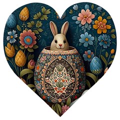 Easter Bunny Rabbit Flowers Easter Happy Easter Wooden Puzzle Heart by Jancukart