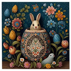 Easter Bunny Rabbit Flowers Easter Happy Easter Wooden Puzzle Square