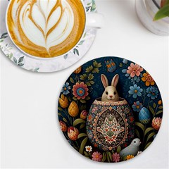 Easter Bunny Rabbit Flowers Easter Happy Easter Uv Print Round Tile Coaster by Jancukart