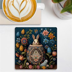 Easter Bunny Rabbit Flowers Easter Happy Easter Uv Print Square Tile Coaster  by Jancukart