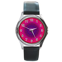 Geometric Pattern Line Art Kaleidoscope Symmetry Round Metal Watch