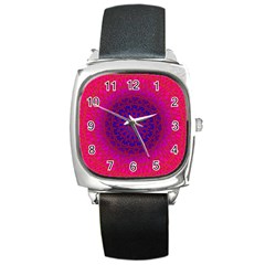 Geometric Pattern Line Art Kaleidoscope Symmetry Square Metal Watch