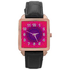 Geometric Pattern Line Art Kaleidoscope Symmetry Rose Gold Leather Watch 