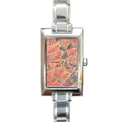 Leaves Pattern Abstract Circles Dots Ornament Rectangle Italian Charm Watch