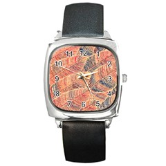 Leaves Pattern Abstract Circles Dots Ornament Square Metal Watch