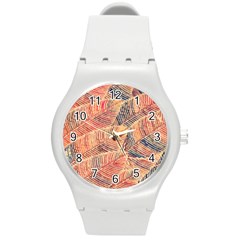 Leaves Pattern Abstract Circles Dots Ornament Round Plastic Sport Watch (m)