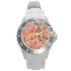 Leaves Pattern Abstract Circles Dots Ornament Round Plastic Sport Watch (l) by Jancukart