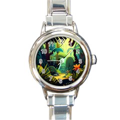 Jungle Rainforest Tropical Forest Jungle Scene Round Italian Charm Watch