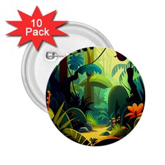 Jungle Rainforest Tropical Forest Jungle Scene 2 25  Buttons (10 Pack)  by Jancukart