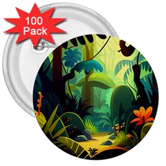 Jungle Rainforest Tropical Forest Jungle Scene 3  Buttons (100 Pack)  by Jancukart