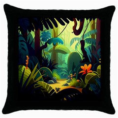 Jungle Rainforest Tropical Forest Jungle Scene Throw Pillow Case (black)