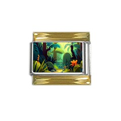 Jungle Rainforest Tropical Forest Jungle Scene Gold Trim Italian Charm (9mm)