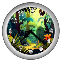 Jungle Rainforest Tropical Forest Jungle Scene Wall Clock (silver) by Jancukart