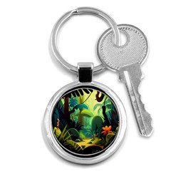 Jungle Rainforest Tropical Forest Jungle Scene Key Chain (round) by Jancukart