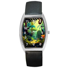 Jungle Rainforest Tropical Forest Jungle Scene Barrel Style Metal Watch