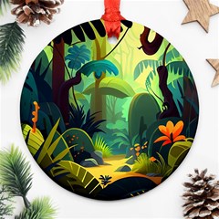 Jungle Rainforest Tropical Forest Jungle Scene Round Ornament (two Sides) by Jancukart