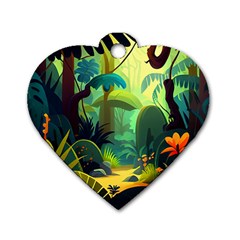 Jungle Rainforest Tropical Forest Jungle Scene Dog Tag Heart (one Side)