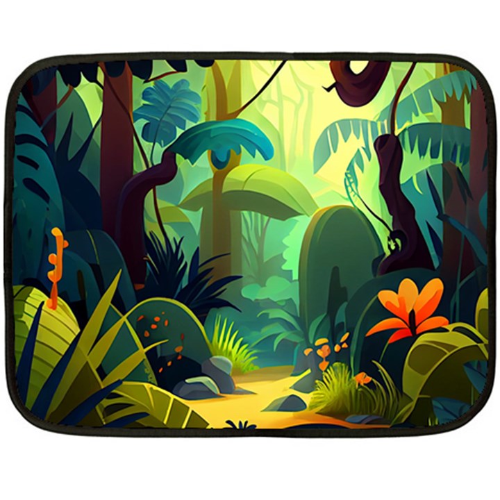 Jungle Rainforest Tropical Forest Jungle Scene One Side Fleece Blanket (Mini)