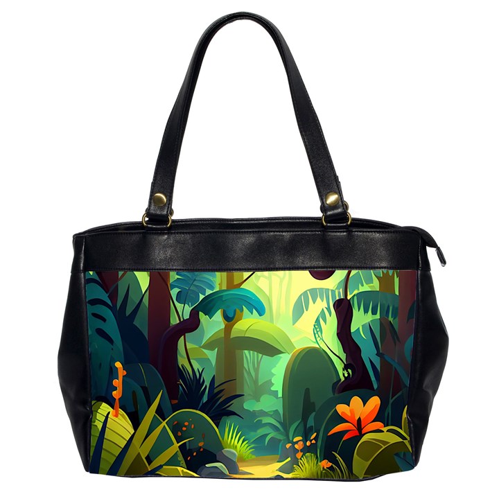 Jungle Rainforest Tropical Forest Jungle Scene Oversize Office Handbag (2 Sides)