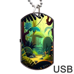 Jungle Rainforest Tropical Forest Jungle Scene Dog Tag Usb Flash (two Sides)